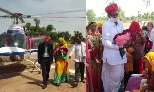 ஊரே கொண்டாடி ஹெலிகாப்டரில் பறந்து வந்த பெண் குழந்தை