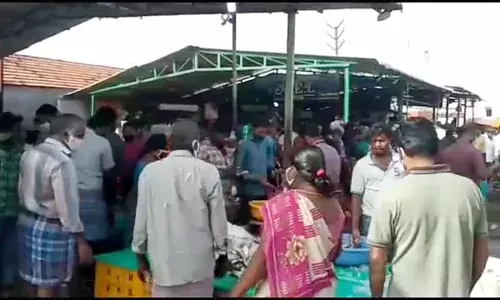 கொரோனா  பரவல் அச்சம் தவிர்த்து மீன் வாங்க குவிந்த பொது மக்கள்