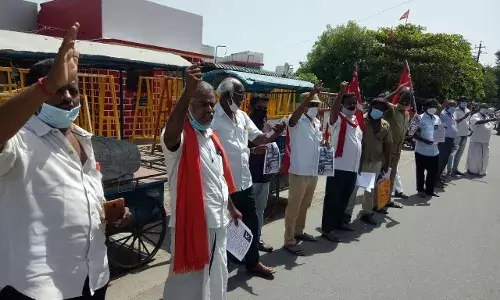 இந்திய விவசாய தொழிலாளர் சங்கம் சார்பில் மத்திய அரசை கண்டித்து ஆர்ப்பாட்டம்