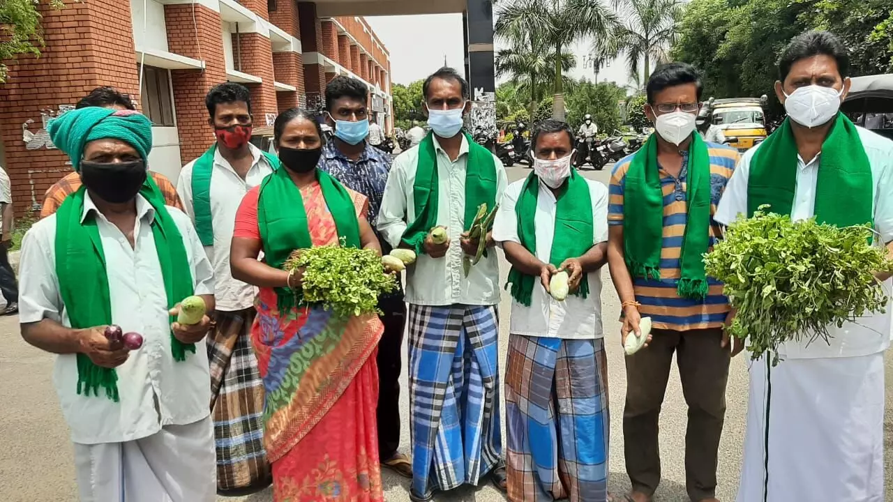 சேலம் கலெக்டர் ஆபீஸில் காய்கறி விற்பனை - கவனத்தை ஈர்த்த விவசாயிகளின் போராட்டம் சேலம் கலெக்டர் ஆபீஸில் காய்கறி விற்பனை - கவனத்தை ஈர்த்த விவசாயிகளின் போராட்டம்