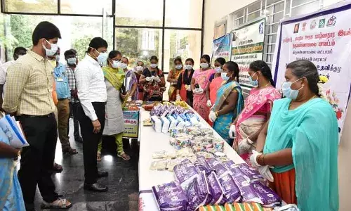 மகளிர் சுய உதவிக்குழு உற்பத்திப் பொருட்கள் கண்காட்சியை கலெக்டர் பார்வையிட்டார்