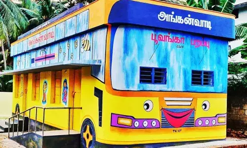 கன்னியாகுமரி அருகே குழந்தைகளைக் கவரும் பேருந்து வடிவில் அமைக்கப்பட்ட பாலர் பள்ளி