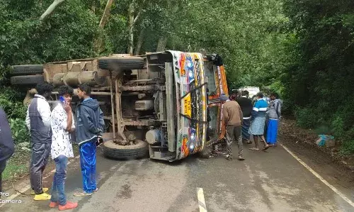 உதகை அருகே கேரட் லோடு ஏற்றிச் சென்ற லாரி விபத்துக்குள்ளானது
