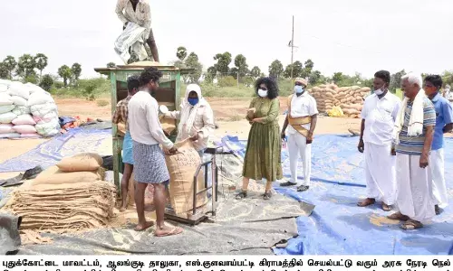 அரசு நேரடி நெல்கொள்முதல் நிலையங்களை  மாவட்ட ஆட்சியர் கவிதா ராமு திடீர் ஆய்வு