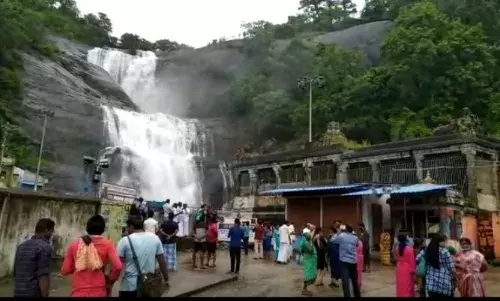 விடுமுறை தினம் என்பதால் குற்றாலத்தில் குவிந்த சுற்றுலா பயணிகள்