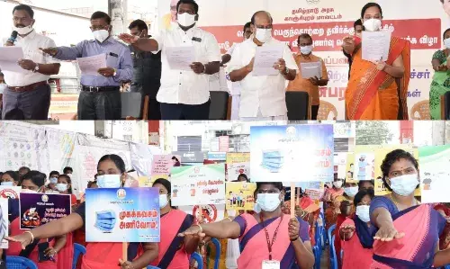 கொரோனா விழிப்புணர்வு தொடர் பிரச்சாரம் அமைச்சர்  துவக்கி வைத்தார்