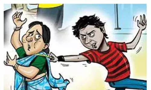 வேலூர் அருகே பெண்ணிடம் 5 பவுன் சங்கிலி பறிப்பு வேலூர் அருகே பெண்ணிடம் 5 பவுன் சங்கிலி பறிப்பு