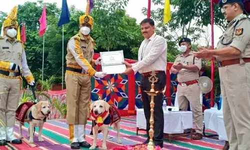 சிறப்பாக பணியாற்றிய நாய்களுக்கு பாராட்டு விழா: விமானத்தில் வழியனுப்பினர்