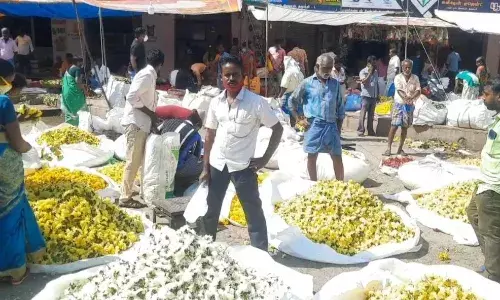 தர்மபுரி பூ மார்க்கெட்டில் பூக்களின் விலை உயர்வு: விவசாயிகள் மகிழ்ச்சி தர்மபுரி பூ மார்க்கெட்டில் பூக்களின் விலை உயர்வு: விவசாயிகள் மகிழ்ச்சி