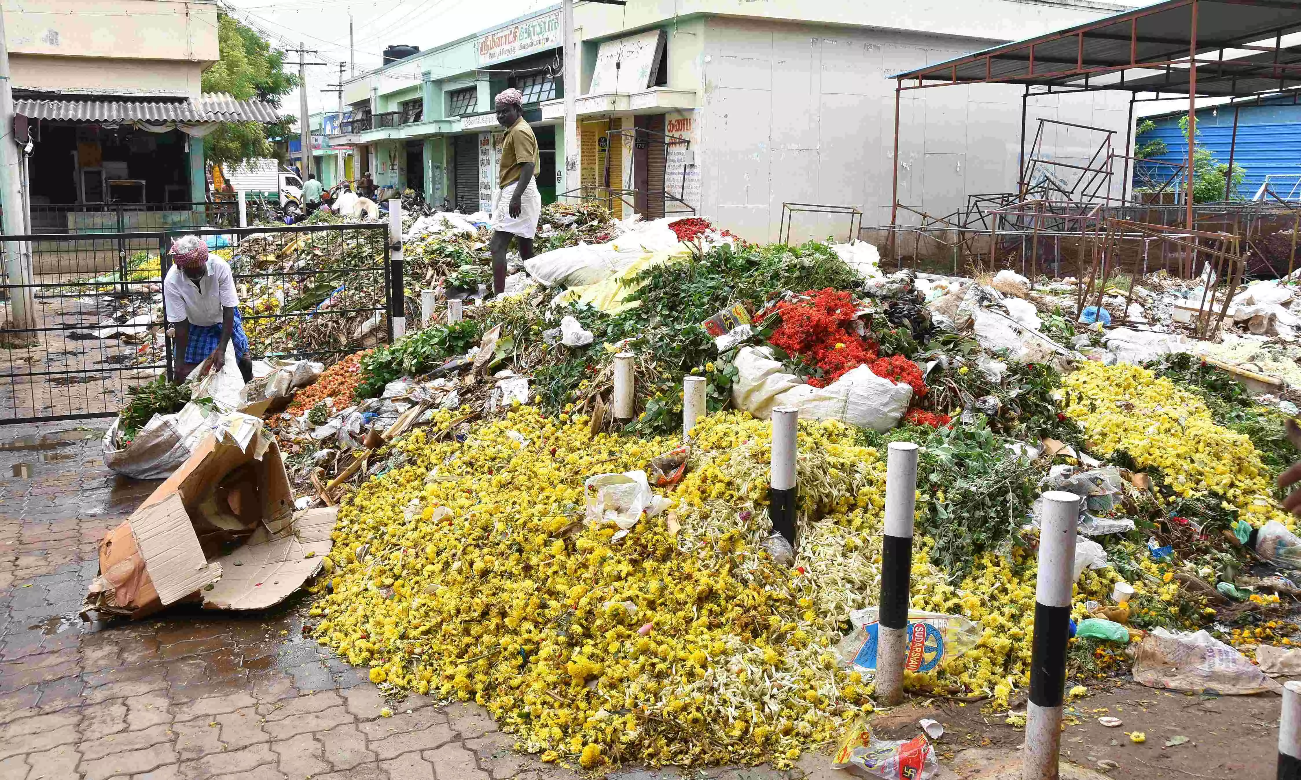 மதுரை பூ வணிக வளாகத்தில் குவிந்துள்ள பூ கழிவுகள் அப்புறப்படுத்தப்படுமா ? மதுரை பூ வணிக வளாகத்தில் குவிந்துள்ள பூ கழிவுகள் அப்புறப்படுத்தப்படுமா ?