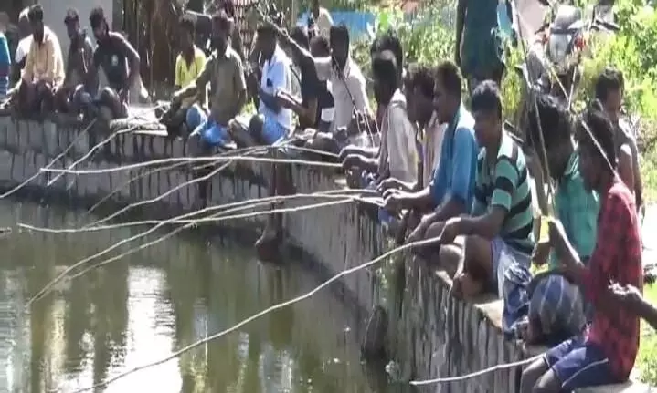 மதுரை அருகே தூண்டில் மீன் பிடித் திருவிழா: ஆர்வத்துடன் பங்கேற்ற பொதுமக்கள் மதுரை அருகே தூண்டில் மீன் பிடித் திருவிழா: ஆர்வத்துடன் பங்கேற்ற பொதுமக்கள்