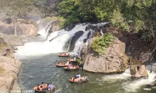 கிறிஸ்துமஸ், ஞாயிறு விடுமுறையையொட்டி ஒகேனக்கல்லில் குவிந்த சுற்றுலா பயணிகள் கிறிஸ்துமஸ், ஞாயிறு விடுமுறையையொட்டி ஒகேனக்கல்லில் குவிந்த சுற்றுலா பயணிகள்