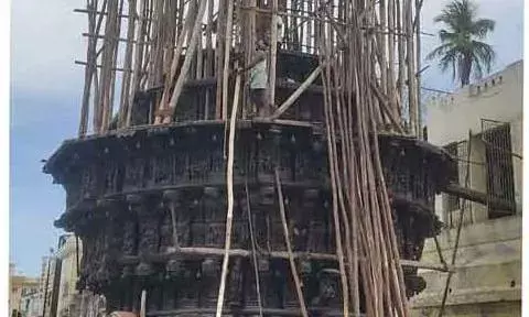 கும்பகோணம் சாரங்கபாணி கோவில் தேர் கட்டுமான பணிகள் தீவிரம்