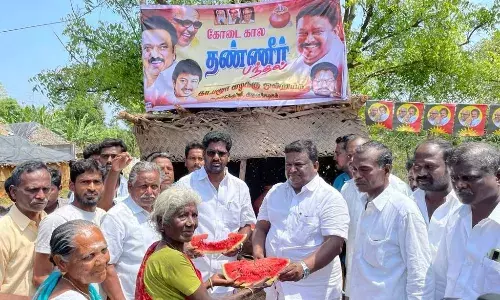 த.பழூரில் தண்ணீர் பந்தல்: அமைச்சர் சிவசங்கர் திறந்து வைத்தார்