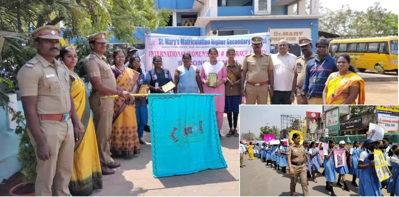 செயின்ட் மேரீஸ் பள்ளி சார்பில் மகளிர் தின பேரணி செயின்ட் மேரீஸ் பள்ளி சார்பில் மகளிர் தின பேரணி