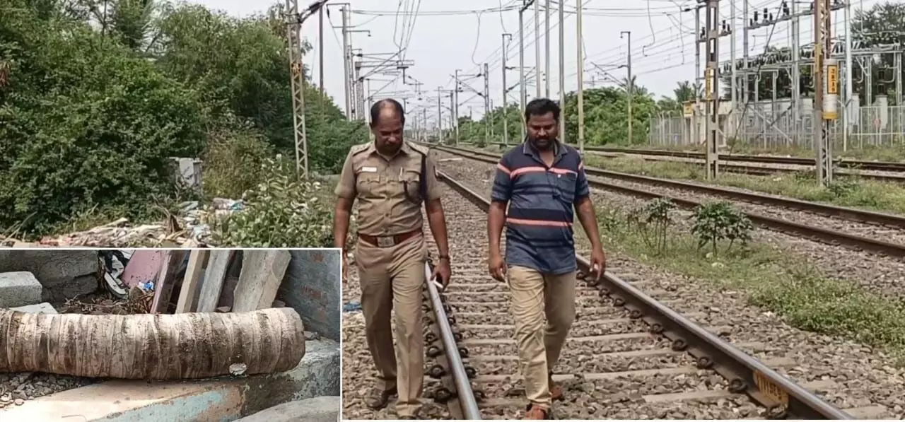 சென்னை நிருநின்றவூர் அருகே ரயில் தண்டவாளத்தில் தென்னை மரக் கட்டை சென்னை நிருநின்றவூர் அருகே ரயில் தண்டவாளத்தில் தென்னை மரக் கட்டை