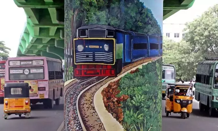 அழகோவியம் உயிரானது, நகர சாலையில் நடமாடுது: கோவை மேம்பால தூண்களில் அழகிய ஓவியங்கள் அழகோவியம் உயிரானது, நகர சாலையில் நடமாடுது: கோவை மேம்பால தூண்களில் அழகிய ஓவியங்கள்