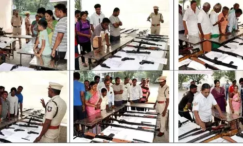 காஞ்சிபுரத்தில் காவல்துறை பயன்பாட்டில் உள்ள ஆயுதங்கள் கண்காட்சி காஞ்சிபுரத்தில் காவல்துறை பயன்பாட்டில் உள்ள ஆயுதங்கள் கண்காட்சி