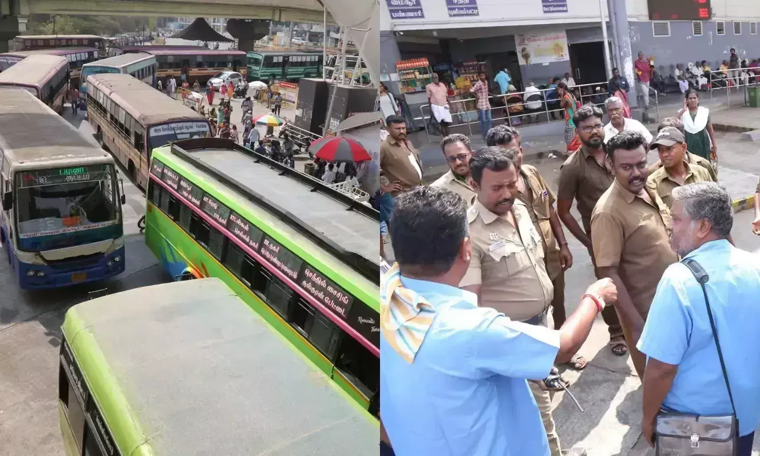 தனியார் பஸ் டிரைவர்கள் தகராறு 30 நிமிடம் போக்குவரத்து பாதிப்பு..! தனியார் பஸ் டிரைவர்கள் தகராறு 30 நிமிடம் போக்குவரத்து பாதிப்பு..!