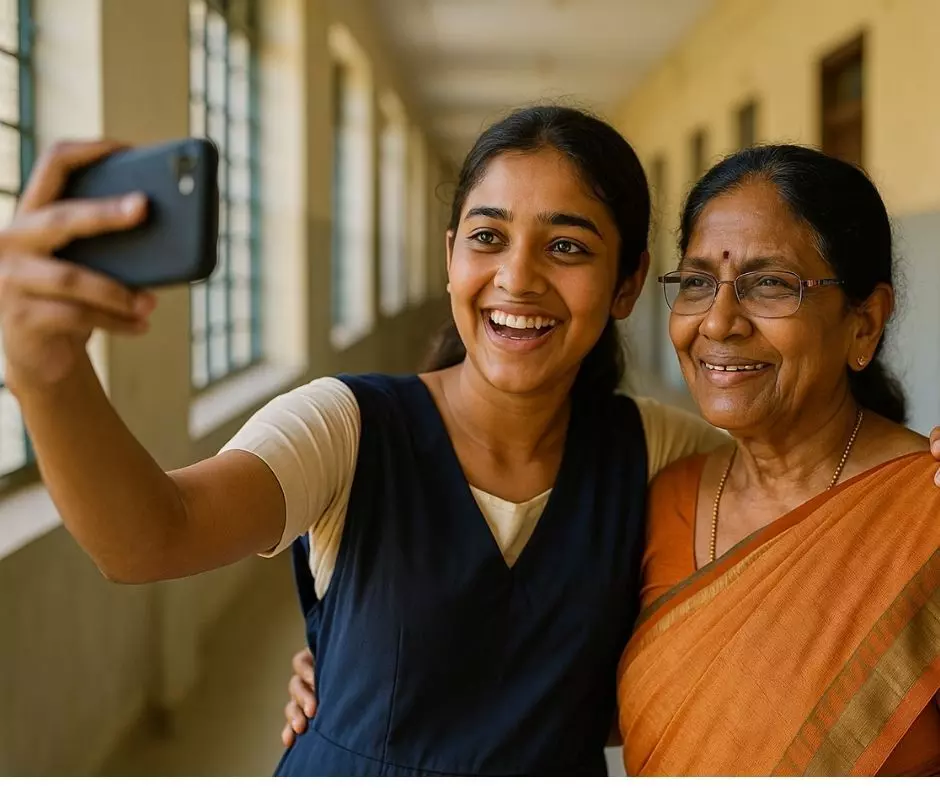 முன்னாள் பள்ளி மாணவர்கள் ஆசிரியர்களுடன் செல்ஃபி முன்னாள் பள்ளி மாணவர்கள் ஆசிரியர்களுடன் செல்ஃபி