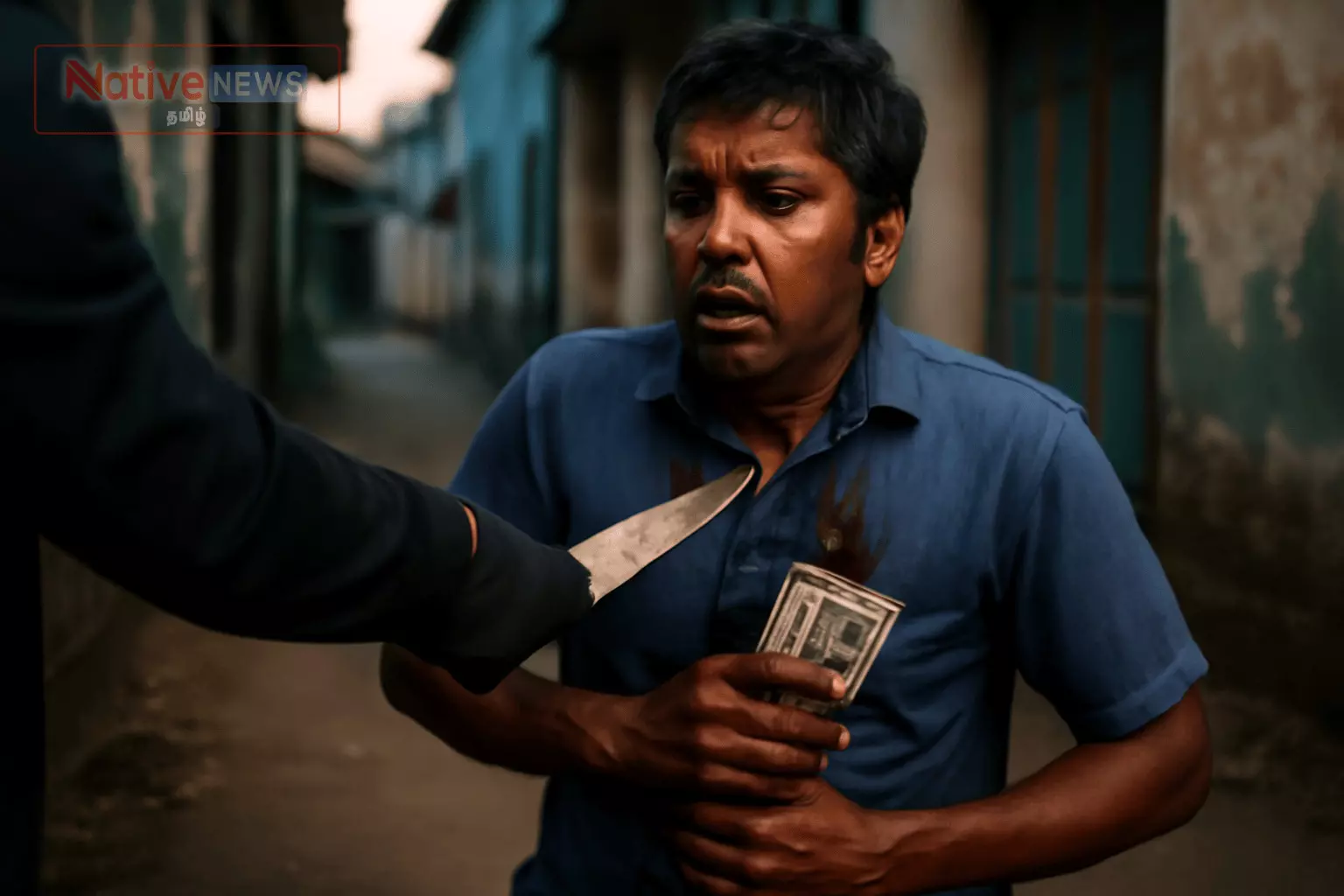 தொழிலாளியை கத்தியால் குத்தி பணம் பறித்த மர்ம நபர்! தொழிலாளியை கத்தியால் குத்தி பணம் பறித்த மர்ம நபர்!