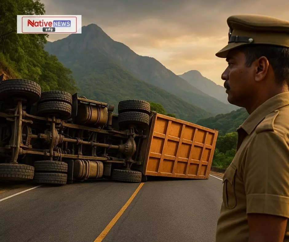 மலைவழியில் மரண பயணத்தில் பெயின்ட் லாரி கவிழ்ந்து பரபரப்பு மலைவழியில் மரண பயணத்தில் பெயின்ட் லாரி கவிழ்ந்து பரபரப்பு