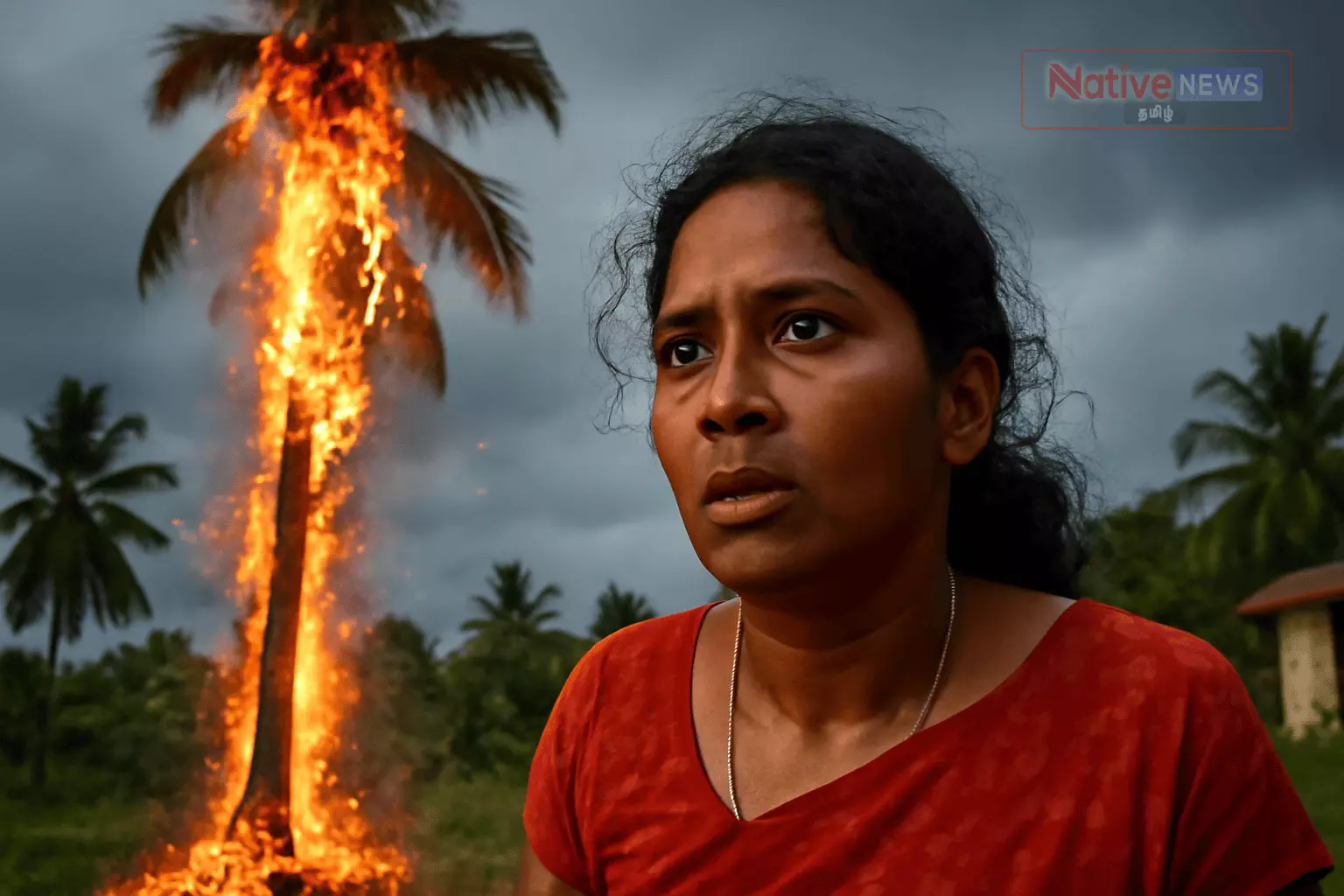 தீப்பற்றி எரிந்த தென்னை மரம் - பொதுமக்கள் அச்சம் தீப்பற்றி எரிந்த தென்னை மரம் - பொதுமக்கள் அச்சம்