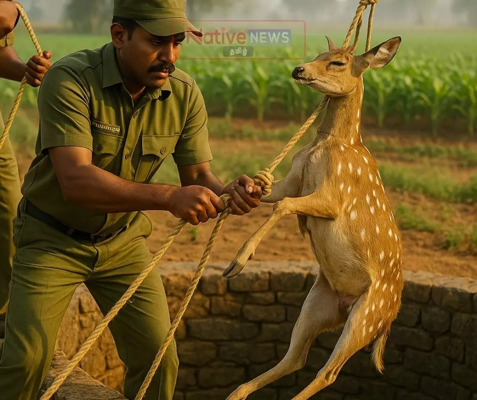 தண்ணீருக்காக வந்த புள்ளிமான் கிணற்றில் மரணம் தண்ணீருக்காக வந்த புள்ளிமான் கிணற்றில் மரணம்
