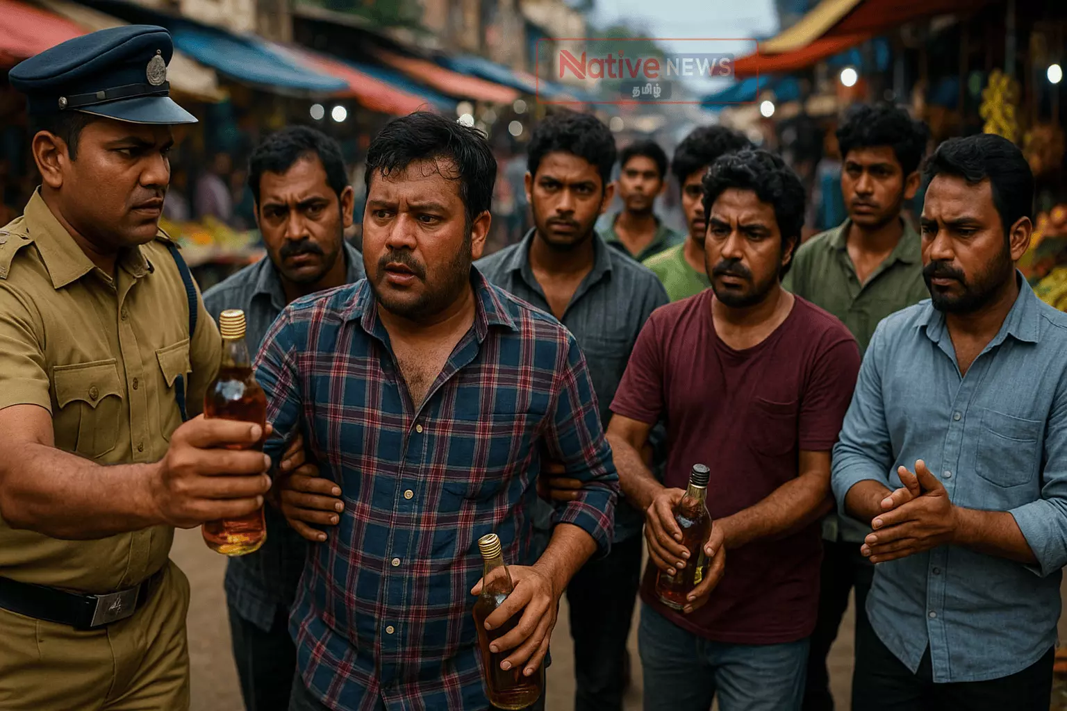 வாரச்சந்தையில் மது அருந்திய 8 நபர்களால் பரபரப்பு வாரச்சந்தையில் மது அருந்திய 8 நபர்களால் பரபரப்பு