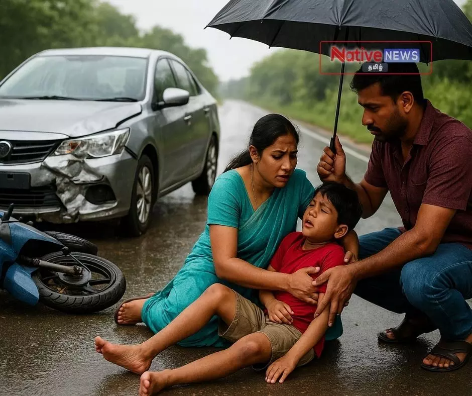 சாலையில் ஸ்கூட்டர் மீது கார் மோதியத்தில் ஸ்கூட்டர் நசுங்கி விபத்தில் தாயும் மகனும் படுகாயம்! சாலையில் ஸ்கூட்டர் மீது கார் மோதியத்தில் ஸ்கூட்டர் நசுங்கி விபத்தில் தாயும் மகனும் படுகாயம்!