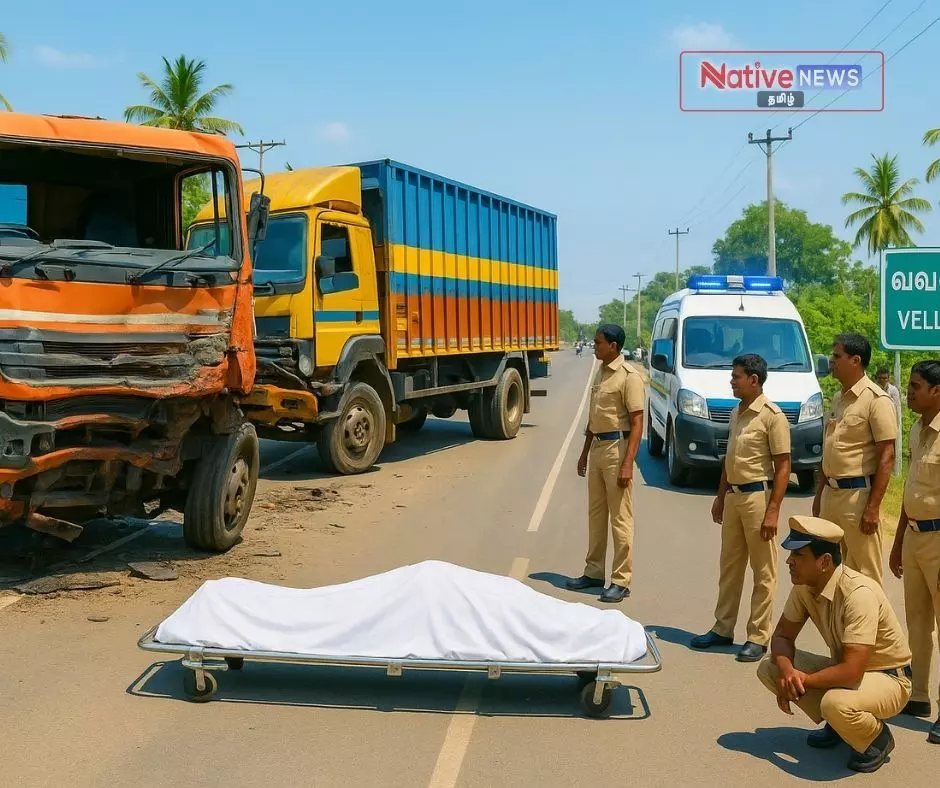 இரு லாரிகள் நேருக்கு நேர் மோதல் - லாரி டிரைவர் பலி! இரு லாரிகள் நேருக்கு நேர் மோதல் - லாரி டிரைவர் பலி!