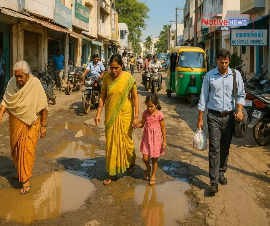 கோபி பழைய ஆஸ்பத்திரி வீதியில் குண்டும் குழியுமான சாலையில் மழைநீர் தேங்கியதால் மக்கள் அவதி! கோபி பழைய ஆஸ்பத்திரி வீதியில் குண்டும் குழியுமான சாலையில் மழைநீர் தேங்கியதால் மக்கள் அவதி!