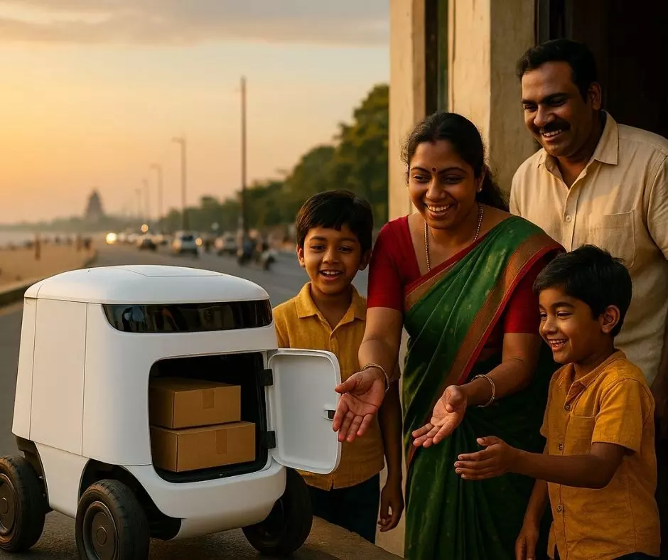 AI மூலம் Robo Delivery – சென்னை Streets-ல் Start! உங்க வீட்டு வாசலுக்கு Robot வரும்! AI மூலம் Robo Delivery – சென்னை Streets-ல் Start! உங்க வீட்டு வாசலுக்கு Robot வரும்!